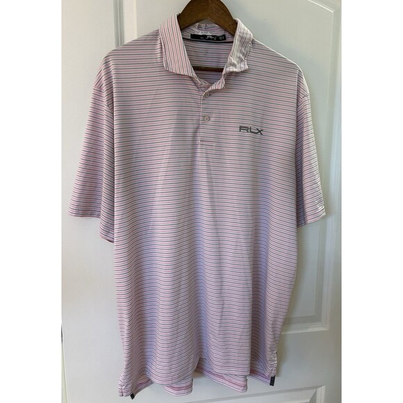 RLX Ralph Lauren Mens Polo Shirt Extra Large Pink White Performance Golf Stretch - Picture 1 of 8
